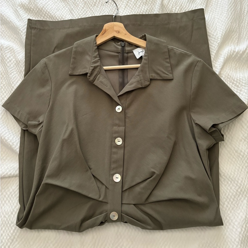 Joseph Ribkoff Ruched Mini Shirt Button Dress - Picture 2 of 11